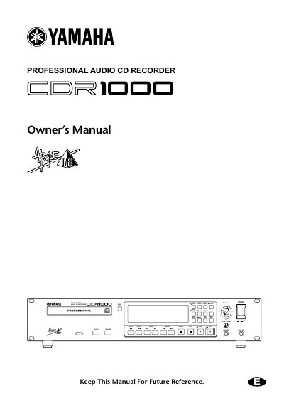 Yamaha CDR1000 Professional Audio CD Recorder Owner’s Manual