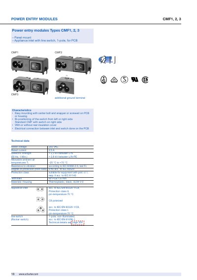 Schurter CMF1, CMF2, CMF3 Power Entry Modules Handbook - cover page