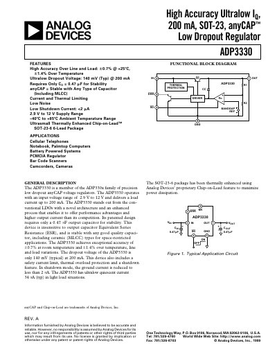 Analog Devices ADP3330 Datasheet - cover page
