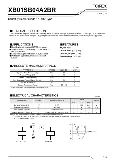 Torex XB01SB04A2BR Schottky Barrier Diode Datasheet