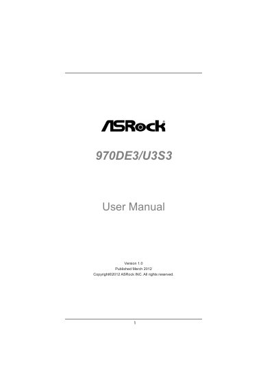 ASRock 970DE3/U3S3 Motherboard User Manual - cover page