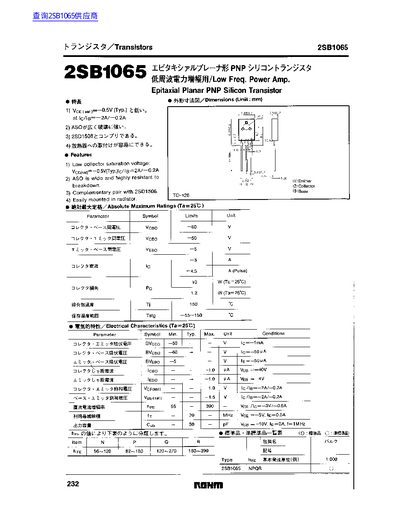 ROHM 2SB1065 Transistor Datasheet - cover page