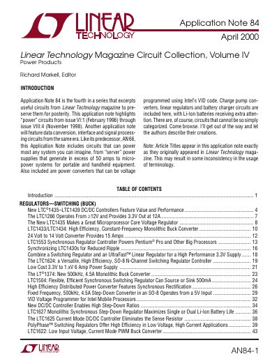 Linear Technology AN84 Application Note Power Circuits Collection - cover page