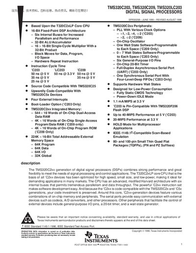 TEXAS TMS320C203 TMS320C209 TMS320LC203 Manual - cover page