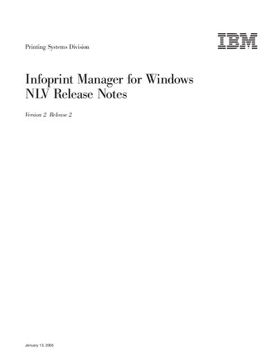 IBM Infoprint Manager for Windows NLV Release Notes - cover page