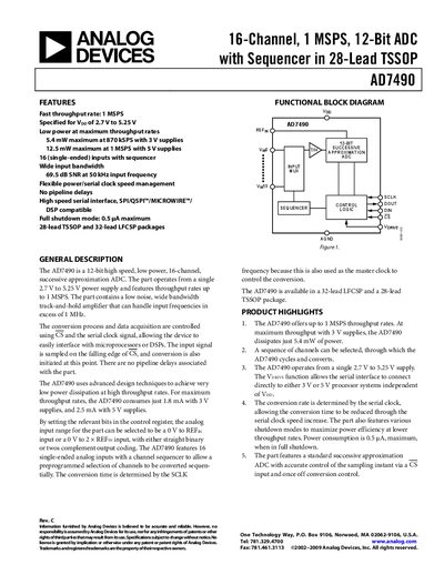 Analog Devices AD7490 Datasheet