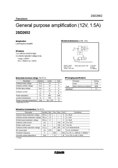 ROHM 2SD2652 Datasheet - cover page