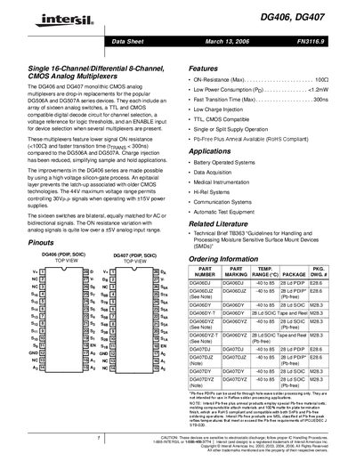 Intersil DG406/DG407 Data Sheet - cover page