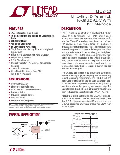 Linear Technology LTC2453 16‑Bit Differential ADC Datasheet - cover page