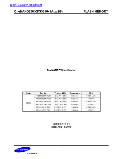 samsung OneNAND256(KFG5616x1A-xxB6) FLASH MEMORY handbook - cover page