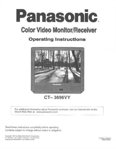 Panasonic CT-3696VY Color Video Monitor Operating Instructions - cover page