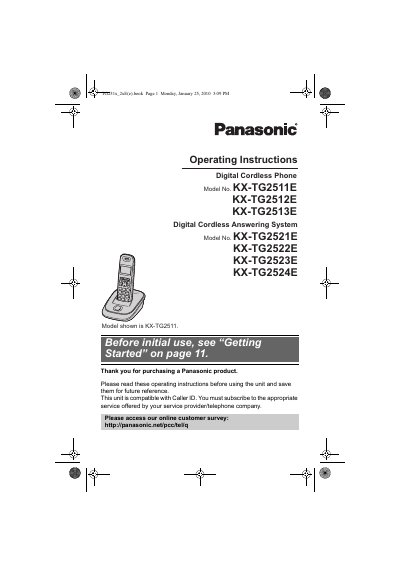 Panasonic KX-TG2511E/TG2512E/TG2513E/TG2521E/TG2522E/TG2523E/TG2524E Manual - cover page