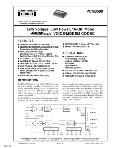 Burr-Brown PCM3500 Datasheet - cover page