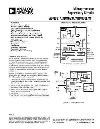 Analog Devices ADM691A/ADM693A/ADM800L/M Datasheet