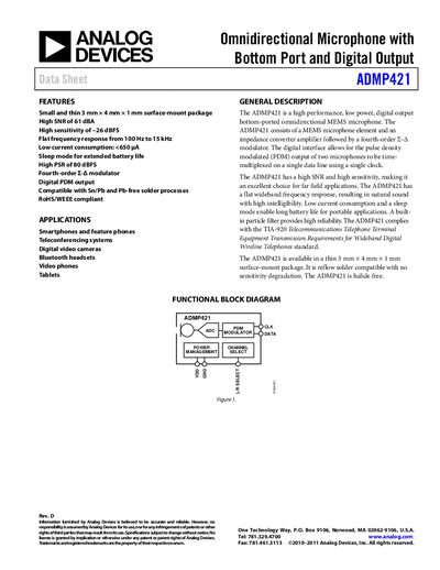 Analog Devices ADMP421 Product Handbook - cover page