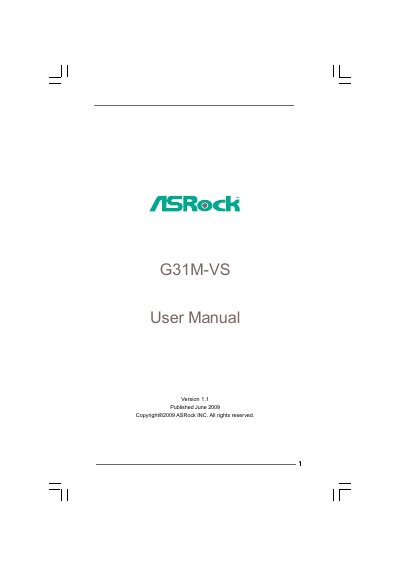 ASRock G31M-VS Motherboard User Manual - cover page
