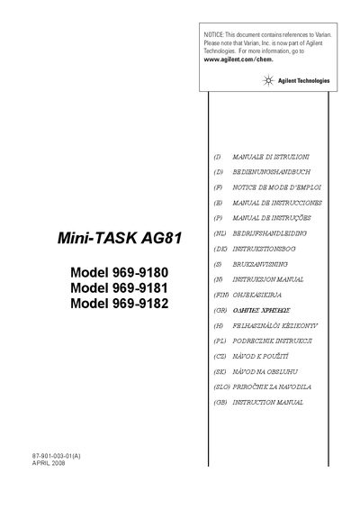 Agilent Technologies Mini-TASK AG81 969-9180 Manual