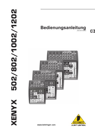 Behringer XENYX 502/802/1002/1202 Mixer User Manual