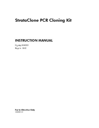 Stratagene StrataClone PCR Cloning Kit Instruction Manual - cover page