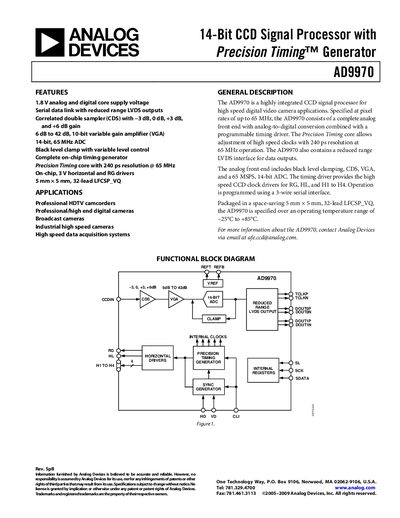 Analog Devices AD9970 CCD Signal Processor Datasheet - cover page