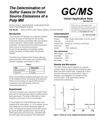 Agilent Saturn GC/MS Determination of Sulfur Gases Application Note - cover page