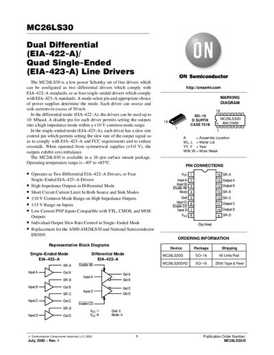 ON Semiconductor MC26LS30 handbook - cover page