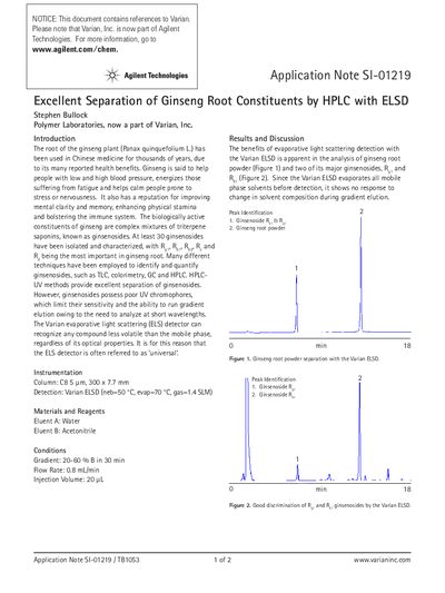 Varian ELSD Application Note SI-01219 Ginseng Analysis - cover page