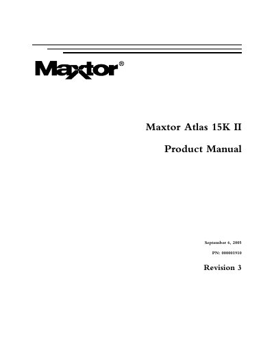Maxtor Atlas 15K II Hard Disk Drive User Manual - cover page