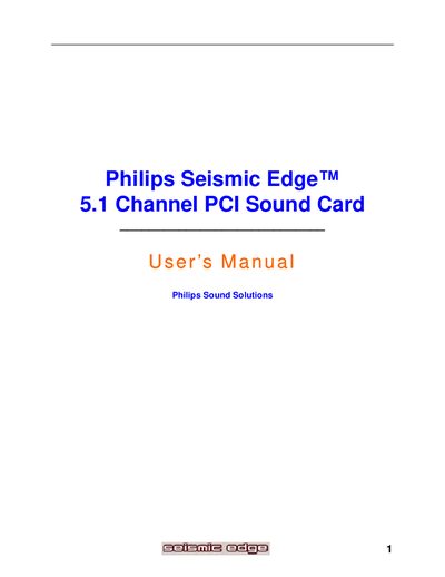 Philips Seismic Edge 5.1 Channel PCI Sound Card User Manual - cover page