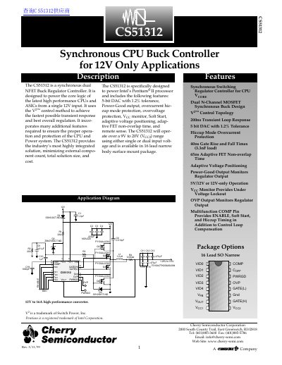 Cherry Semiconductor CS51312 Synchronous CPU Buck Controller Datasheet - cover page