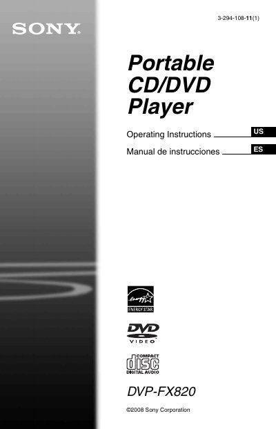 Sony DVP-FX820 Portable CD/DVD Player User Manual - cover page