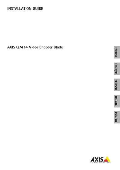 Axis 07414 (Q7414) Video Encoder Blade Installation Guide - cover page