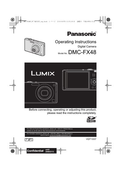 Panasonic DMC-FX48 Digital Camera Operating Instructions