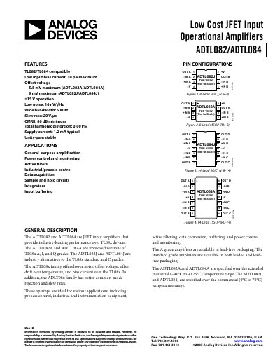 Analog Devices ADTL082/ADTL084 Product Handbook Rev B - cover page