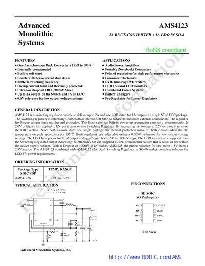 Advanced Monolithic Systems AMS4123 Buck Converter + LDO Datasheet - cover page