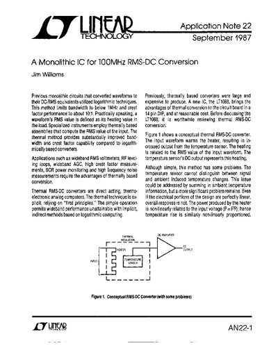 Linear Technology LT1088 RMS-DC Converter Application Note AN22-1 - cover page