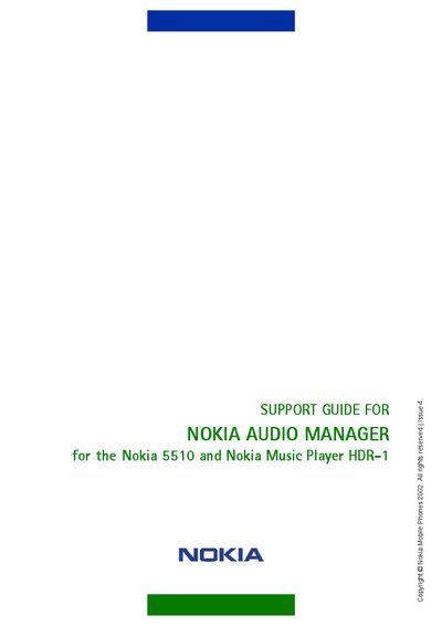 Nokia 5510 and Music Player HDR-1 Audio Manager Support Guide - cover page