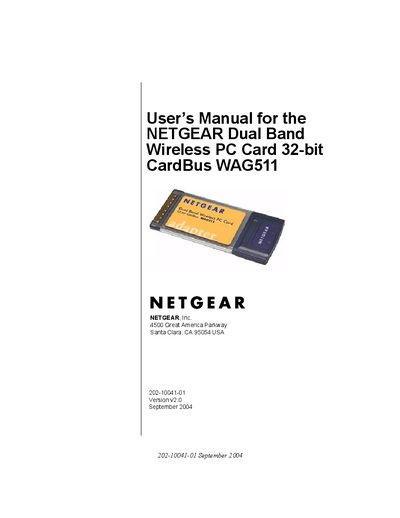 NETGEAR WAG511 Wireless PC Card User Manual - cover page