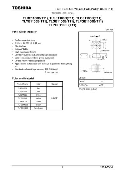 TOSHIBA - TL(RE SE OE YE GE FGE PGE)1100B(T11) handbook - cover page