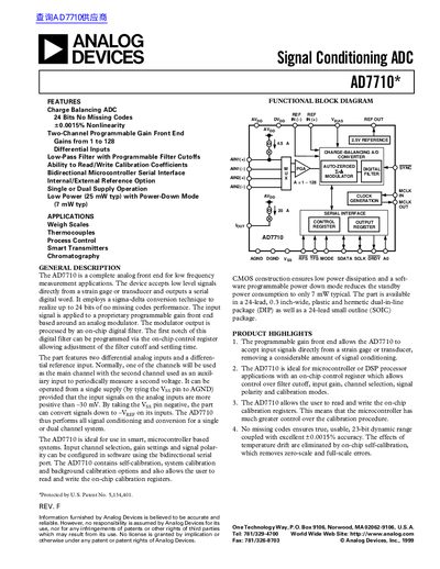 Analog Devices AD7710 Signal Conditioning ADC Datasheet