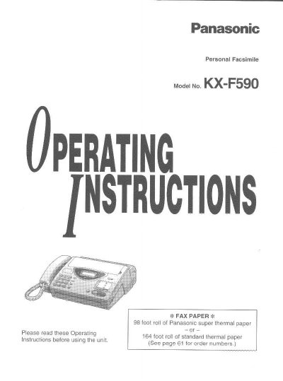 Panasonic KX-F590 Personal Facsimile Operating Instructions - cover page