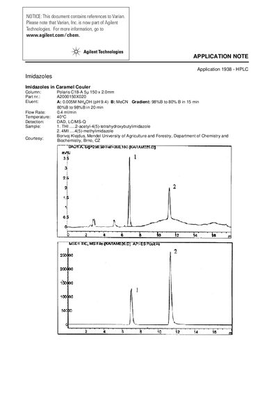 Agilent Application Note 1938: Imidazoles in Caramel Couler - cover page