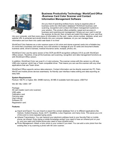WorldCard Office Business Card Scanner User Manual