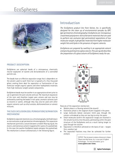 Varian EcoSpheres Glass Columns User Guide - cover page