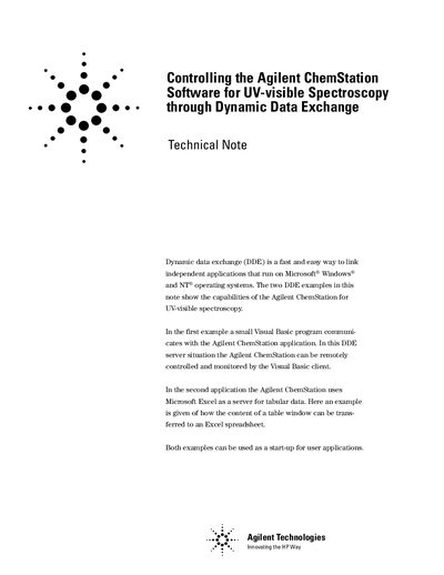 Agilent ChemStation Dynamic Data Exchange Technical Note - cover page