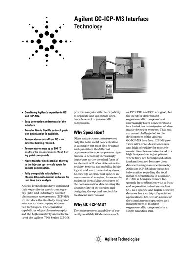 Agilent G3158A GC-ICP-MS Interface Ordering Information - cover page