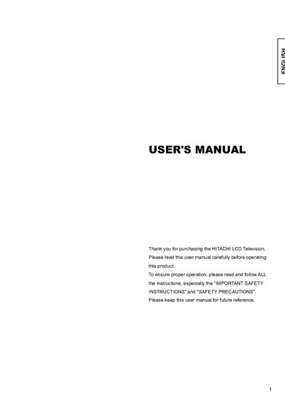 Hitachi 32LD9000TA2 LCD Television User Manual - cover page