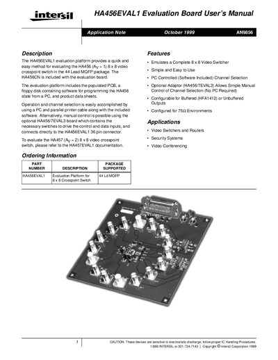 Intersil HA456EVAL1 Evaluation Board User Manual - cover page
