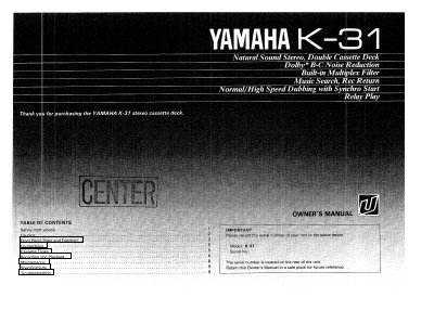 Yamaha K-31 Stereo Cassette Deck User Manual - cover page