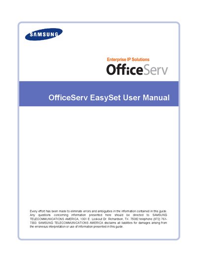 Samsung OfficeServ EasySet User Manual - cover page